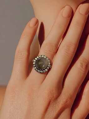 💕 Handmade gemstone orca agate‎ ring stamped 925 silver plated size 6.5